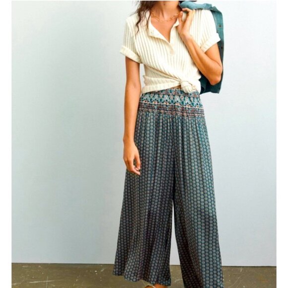 Anthropologie Patterned Wide-Leg Pants - Blue and Black - Picture 2 of 11